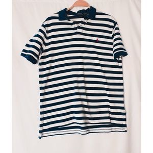Polo by Ralph Lauren Men Collared Navy & White Stripped 3 Button V-Neck…